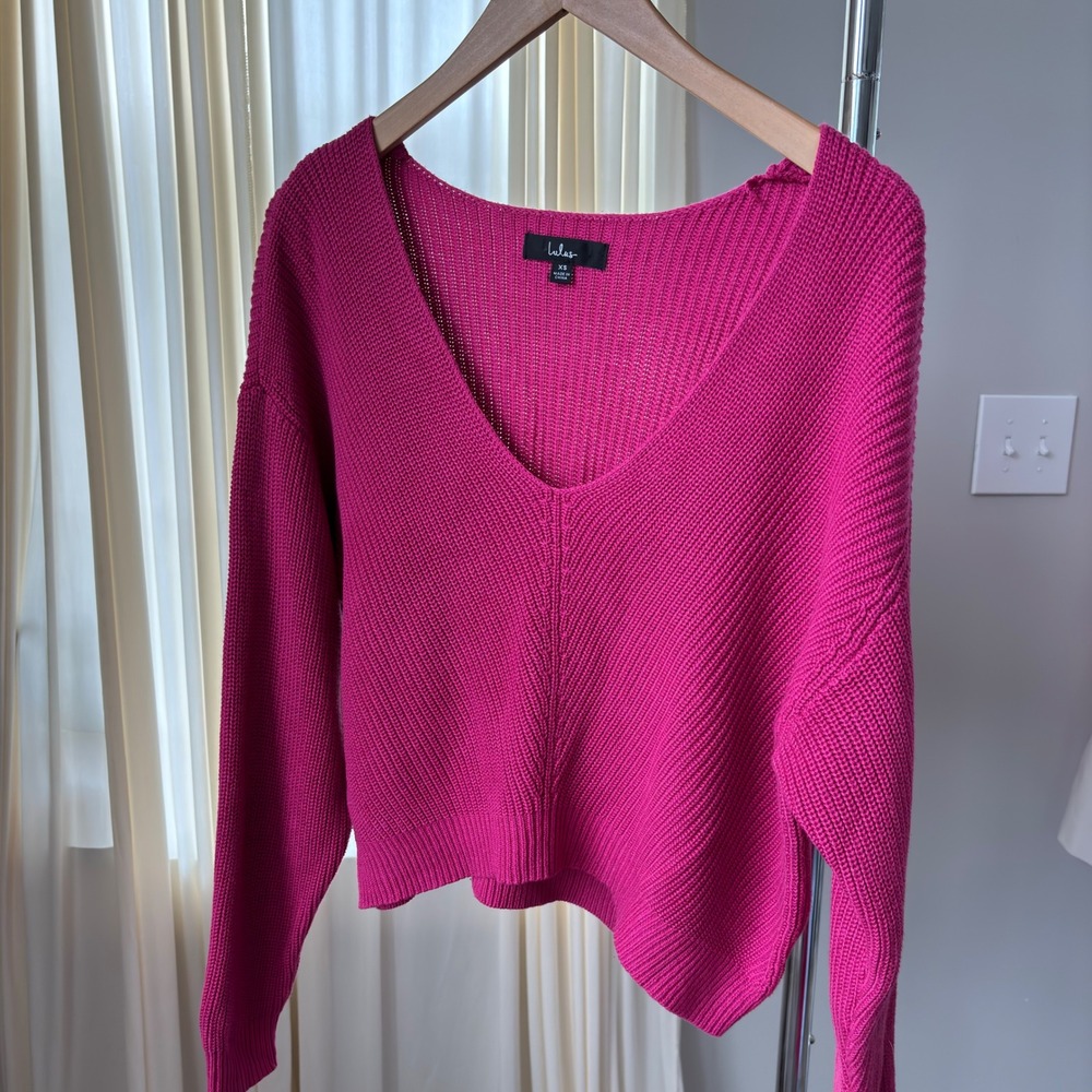 Lulus Pink Slouchy Oversized Sweater Cropped Fit Summer Girly Y2K Ribbed Knit XS